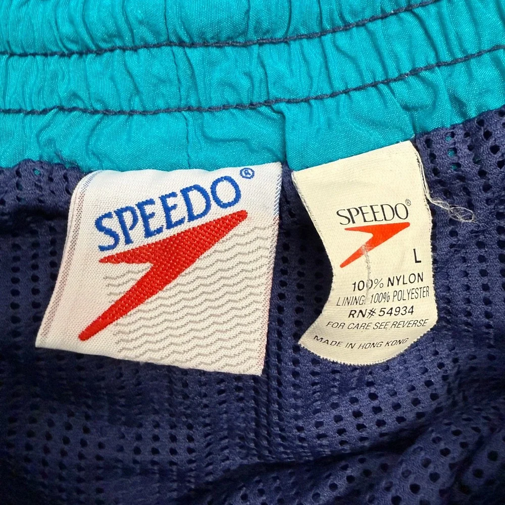 Vintage Speedo Mens Navy Blue Nylon Swim Trunks Shorts Large Mesh Lined 90s